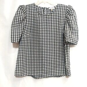Calvin Klein Womens Large Popover Blouse Gingham Check Black White